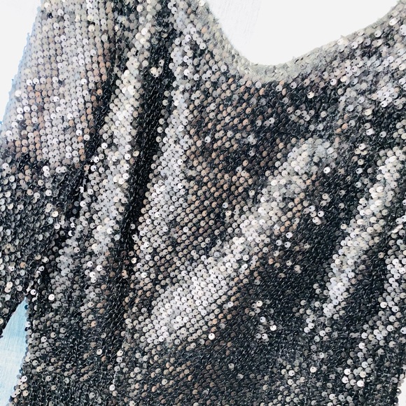 NEW! Mango Black Mini Sequin Dress | Short Shiny Long Sleeve & Stretchy - Picture 7 of 9